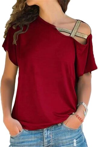 Andongnywell Women's Plus Size Loose Printed 3/4 Sleeve Chiffon Shirt Tunic Tops Round Neck top Blouse in Saudi Arabia