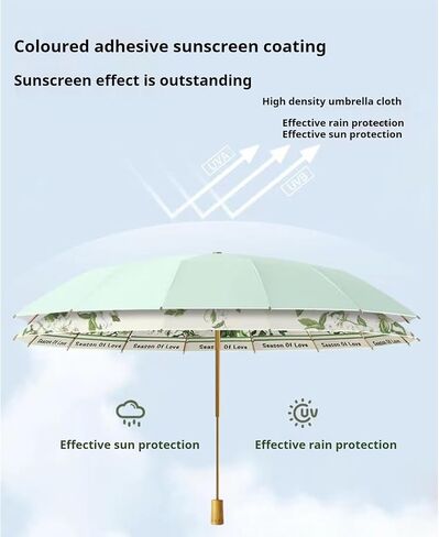 Folding umbrellas for rain and sun UPF 50+ UV Protection Windproof waterproofing and Strong Travel Essentials for Men Women 16 bones Wooden Handle pink umbrella for women in Saudi Arabia