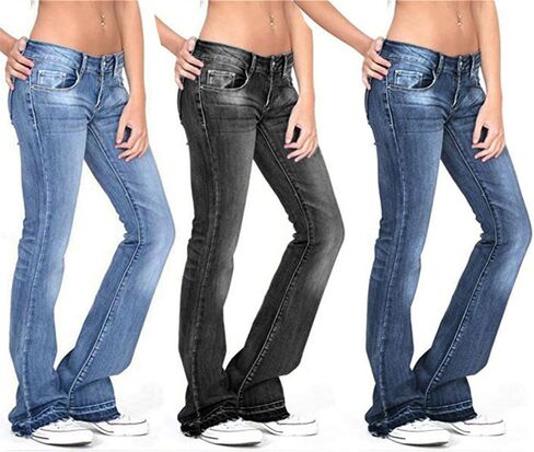 Andongnywell Women's Juniors Bell Bottom Jeans Mid Waist Stretch Fitted Bell Bottom Denim Pants Trousers in Saudi Arabia