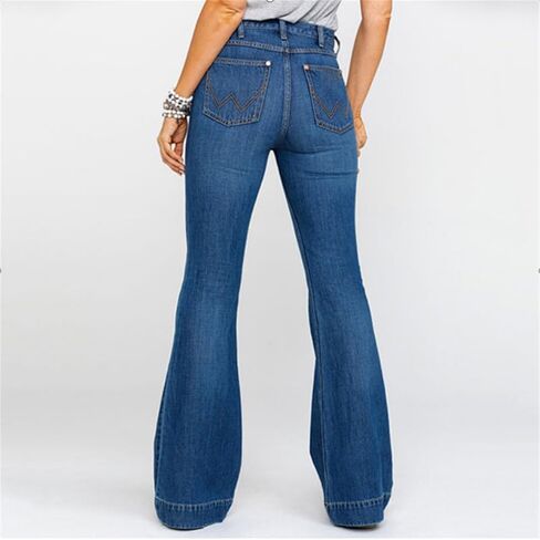 Andongnywell Women's Juniors Bell Bottom Jeans Mid Waist Stretch Fitted Bell Bottom Denim Pants Trousers in Saudi Arabia