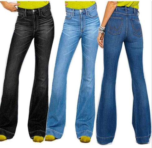 Andongnywell Women's Juniors Bell Bottom Jeans Mid Waist Stretch Fitted Bell Bottom Denim Pants Trousers in Saudi Arabia