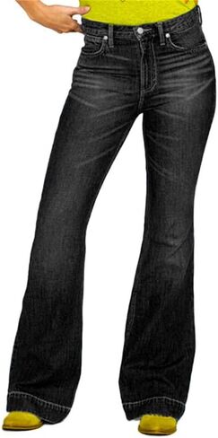 Andongnywell Women's Juniors Bell Bottom Jeans Mid Waist Stretch Fitted Bell Bottom Denim Pants Trousers in Saudi Arabia