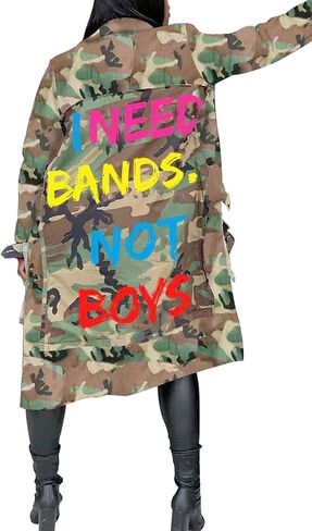 Voghtic Women Casual Camo Jacket Army Military BF Overcoat Long Sleeve Open Front Blazer with Pockets in Saudi Arabia