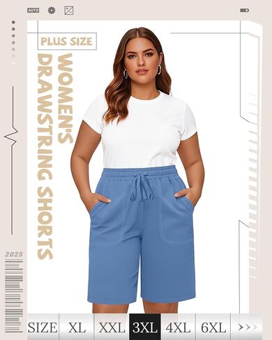 Riyiper 3 Pack Women's Plus Size Bermuda Shorts, Drawstring Elastic High Waist Loose Fit Casual Athletic Bottoms with Pockets in Saudi Arabia