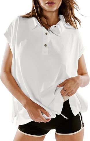LASLULU Women's Polo Shirts Short Sleeve Oversized T Shirts Summer Casual Work Workout Gym Hiking Tops in Saudi Arabia