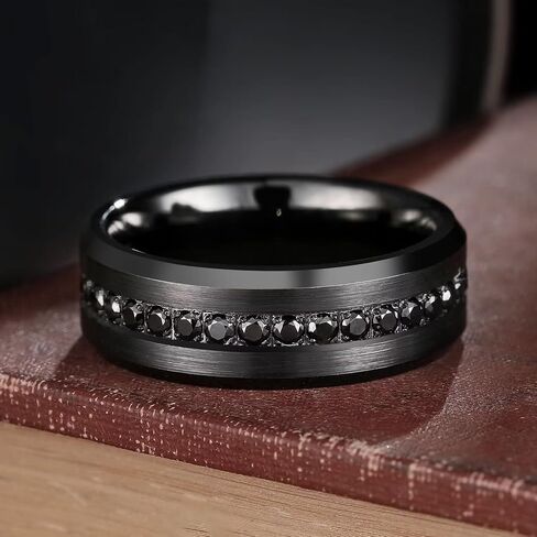 King Will Mens 8mm Men Tungsten Carbied Rings Cubic Zirconia Beads Bands Edernity Ring Cz. in Kuwait