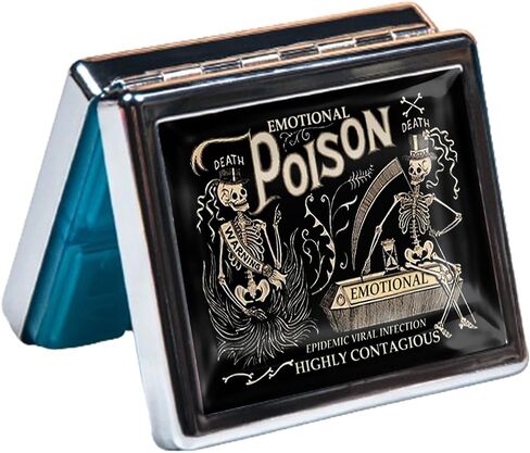 7 Days Chromed Shiny Silver Pill Organizer with Mirror Inside Has 8 Separate Compartments Rectangle Cute Travel Pill Organizer for Purse 7 Days (A Flock of Skeletons) in Saudi Arabia