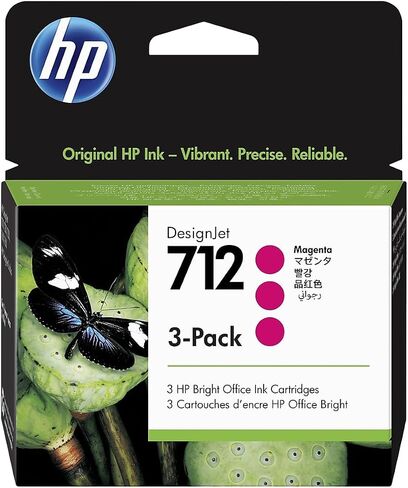 HP 712 Magenta 29-ml 3-Pack Genuine Ink Cartridges (3ED78A) for DesignJet T650, T630, T230, T210 & Studio Plotter Printers in Saudi Arabia