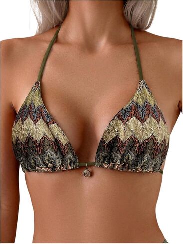 SOLY HUX Women's Bikini Top Allover Printed Halter Triangle Swimsuit Tops Bathing Suit in Kuwait