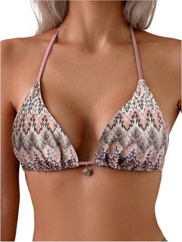 SOLY HUX Women's Bikini Top Allover Printed Halter Triangle Swimsuit Tops Bathing Suit in Kuwait
