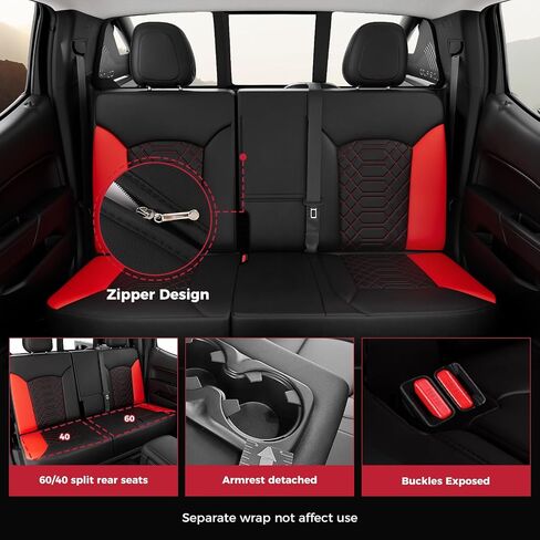 FREESOO Custom 1:1 Seat Covers for Chevy Colorado, Fit for 2014-2022 Colorado Crew Cab Z71 LT ZR2 Work Truck, Faux Leather Seat Covers Full Set - Rear Row W/40/60 Split Seat (BlackRed) 5 seat in Saudi Arabia