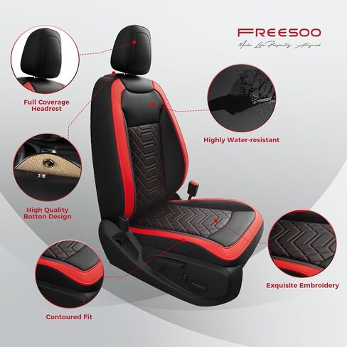FREESOO Custom 1:1 Seat Covers for Chevy Colorado, Fit for 2014-2022 Colorado Crew Cab Z71 LT ZR2 Work Truck, Faux Leather Seat Covers Full Set - Rear Row W/40/60 Split Seat (BlackRed) 5 seat in Saudi Arabia