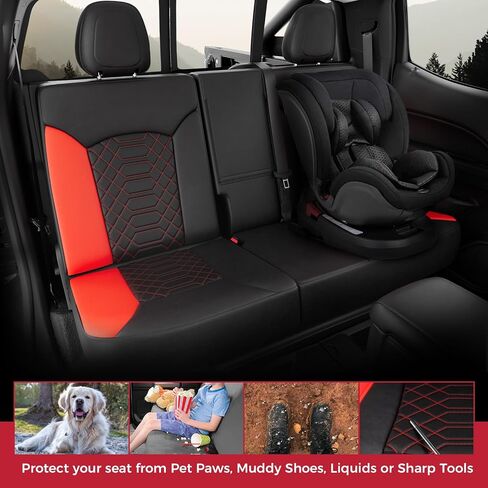 FREESOO Custom 1:1 Seat Covers for Chevy Colorado, Fit for 2014-2022 Colorado Crew Cab Z71 LT ZR2 Work Truck, Faux Leather Seat Covers Full Set - Rear Row W/40/60 Split Seat (BlackRed) 5 seat in Saudi Arabia