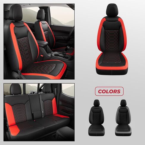 FREESOO Custom 1:1 Seat Covers for Chevy Colorado, Fit for 2014-2022 Colorado Crew Cab Z71 LT ZR2 Work Truck, Faux Leather Seat Covers Full Set - Rear Row W/40/60 Split Seat (BlackRed) 5 seat in Saudi Arabia