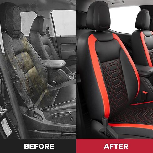 FREESOO Custom 1:1 Seat Covers for Chevy Colorado, Fit for 2014-2022 Colorado Crew Cab Z71 LT ZR2 Work Truck, Faux Leather Seat Covers Full Set - Rear Row W/40/60 Split Seat (BlackRed) 5 seat in Saudi Arabia