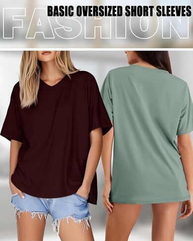 Huukeay Women's Cotton Oversized T Shirts 3 Pack V Neck Loose Fit Half Sleeve Tops Baggy Casual Summer Gym Workout Tees 2026 in Saudi Arabia