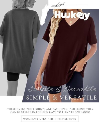 Huukeay Women's Cotton Oversized T Shirts 3 Pack V Neck Loose Fit Half Sleeve Tops Baggy Casual Summer Gym Workout Tees 2026 in Saudi Arabia