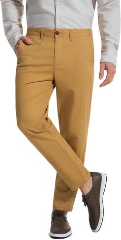 Khaki Pants for Short Men 27" Straight Slim Fit Men’s Dress Chinos Pants Stretch Smart Casual Trousers in Kuwait