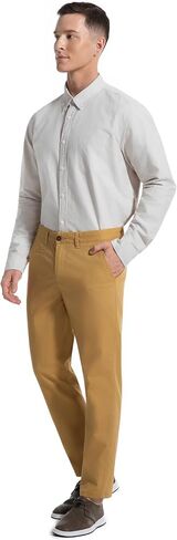 Khaki Pants for Short Men 27" Straight Slim Fit Men’s Dress Chinos Pants Stretch Smart Casual Trousers in Kuwait