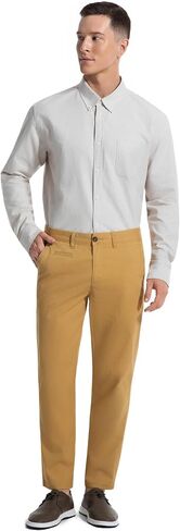 Khaki Pants for Short Men 27" Straight Slim Fit Men’s Dress Chinos Pants Stretch Smart Casual Trousers in Kuwait