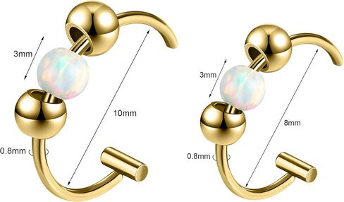 20G Fake Nose Ring Opalite Faux Nose Hoop Fake Nose Piercings for Women Clip On Surgical Steel Faux Nose Rings Snake Bites Non Pierce Cartilage Helix Ear Lip Rings, 8mm/10mm in Saudi Arabia