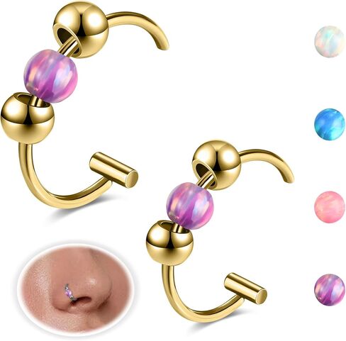 20G Fake Nose Ring Opalite Faux Nose Hoop Fake Nose Piercings for Women Clip On Surgical Steel Faux Nose Rings Snake Bites Non Pierce Cartilage Helix Ear Lip Rings, 8mm/10mm in Saudi Arabia