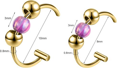 20G Fake Nose Ring Opalite Faux Nose Hoop Fake Nose Piercings for Women Clip On Surgical Steel Faux Nose Rings Snake Bites Non Pierce Cartilage Helix Ear Lip Rings, 8mm/10mm in Saudi Arabia