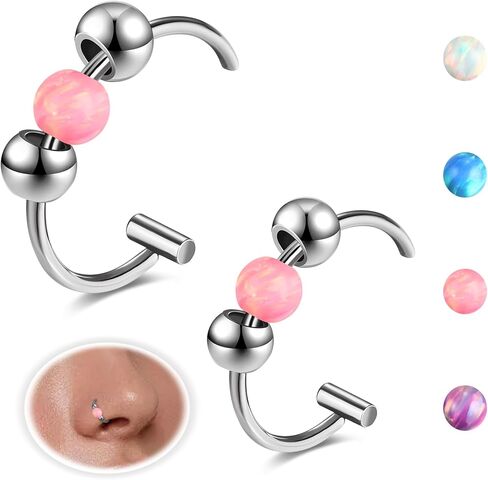 20G Fake Nose Ring Opalite Faux Nose Hoop Fake Nose Piercings for Women Clip On Surgical Steel Faux Nose Rings Snake Bites Non Pierce Cartilage Helix Ear Lip Rings, 8mm/10mm in Saudi Arabia