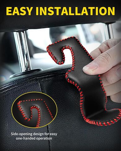 4 Pack Superior Leather Car Seat Headrest Hooks with 44 Pounds Load Capacity, Hangers Storage Organizer Universal Car Interior Accessories for Handbags Water Bottles Umbrellas, Black & Red in Saudi Arabia
