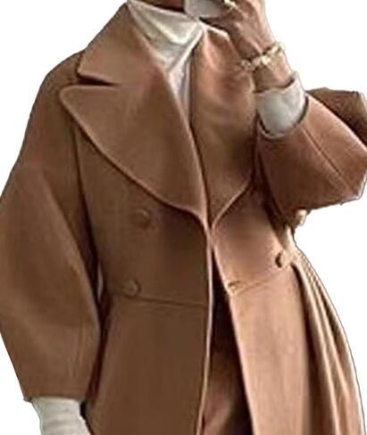 SOMTHRON Women's Casual Trench Coat Double Breasted Notched Lapel Long Lantern Sleeve Jacket Overcoat Pea Coat in Saudi Arabia