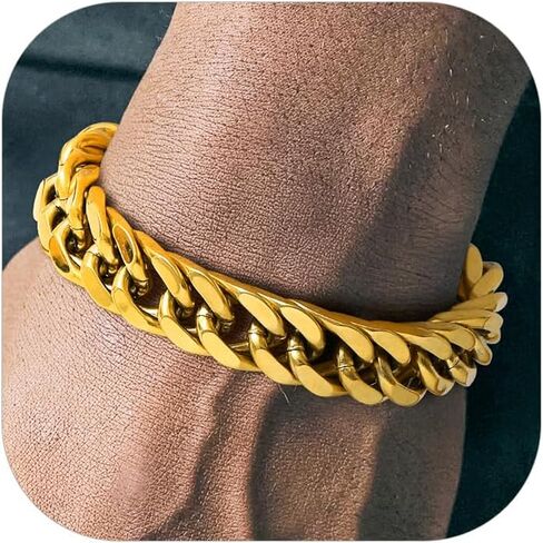 Richsteel Stainless Steel/Gold/Black Plated Link Chain Bracelet for Men 8/12/17mm Width, 7.4/8.2/9 Inch Length Classic Jewelry(Gift Wrapped) in Saudi Arabia