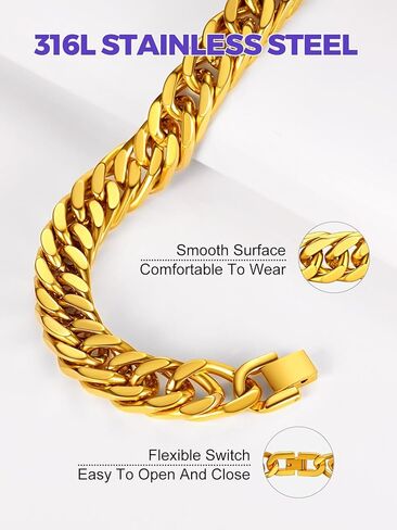 Richsteel Stainless Steel/Gold/Black Plated Link Chain Bracelet for Men 8/12/17mm Width, 7.4/8.2/9 Inch Length Classic Jewelry(Gift Wrapped) in Saudi Arabia