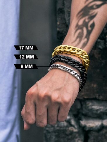 Richsteel Stainless Steel/Gold/Black Plated Link Chain Bracelet for Men 8/12/17mm Width, 7.4/8.2/9 Inch Length Classic Jewelry(Gift Wrapped) in Saudi Arabia