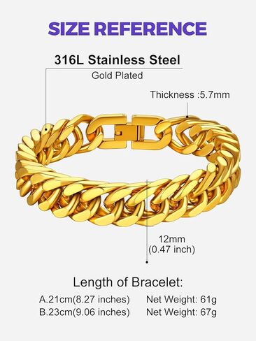 Richsteel Stainless Steel/Gold/Black Plated Link Chain Bracelet for Men 8/12/17mm Width, 7.4/8.2/9 Inch Length Classic Jewelry(Gift Wrapped) in Saudi Arabia