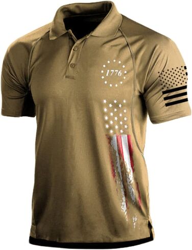 HARGLESMAN Men's 1776 Independence Day American Flag Short Sleeve Polo Golft Shirt(S-3XL) in Saudi Arabia