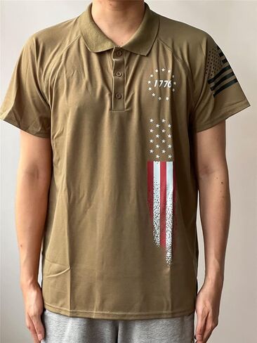 HARGLESMAN Men's 1776 Independence Day American Flag Short Sleeve Polo Golft Shirt(S-3XL) in Saudi Arabia