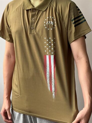 HARGLESMAN Men's 1776 Independence Day American Flag Short Sleeve Polo Golft Shirt(S-3XL) in Saudi Arabia