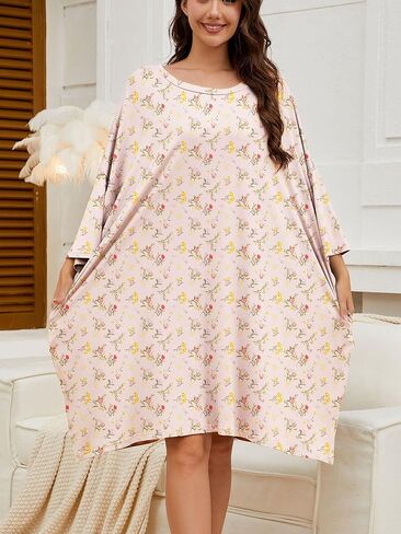Chunoy Women Oversized Nightgown Short Sleeve Sleepwear Dress with Pockets in Kuwait