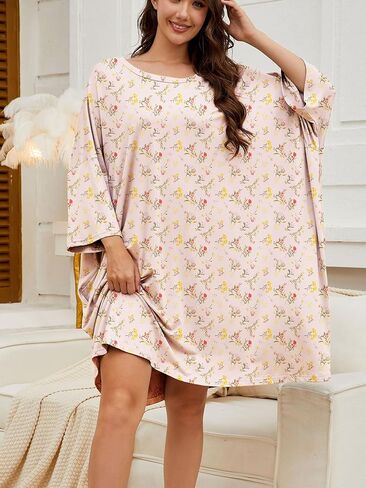 Chunoy Women Oversized Nightgown Short Sleeve Sleepwear Dress with Pockets in Kuwait