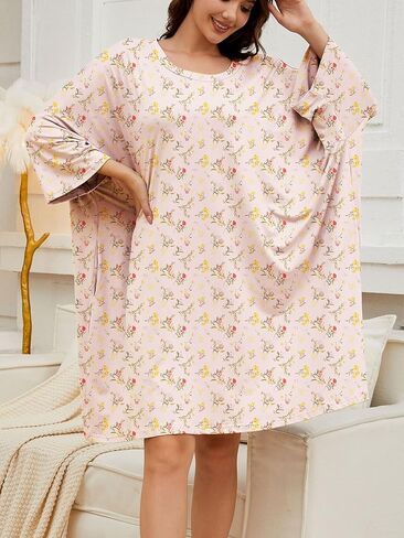 Chunoy Women Oversized Nightgown Short Sleeve Sleepwear Dress with Pockets in Kuwait