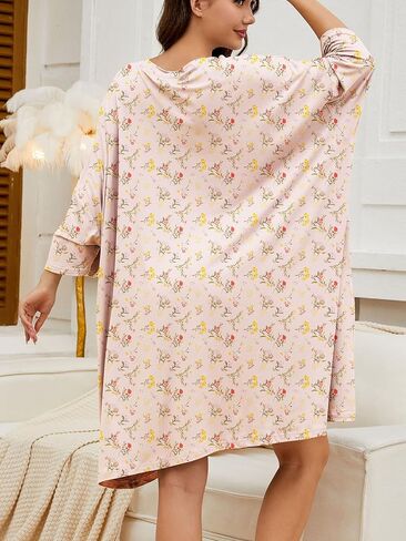 Chunoy Women Oversized Nightgown Short Sleeve Sleepwear Dress with Pockets in Kuwait