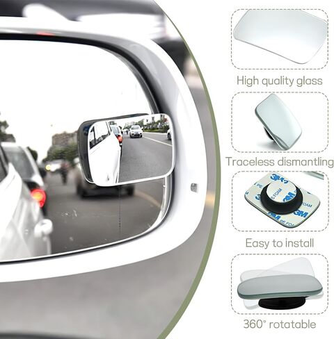 2PCS Blind Spot Mirror, Fan Shaped HD Glass Frameless Convex Rear View Mirror, 360 Degree Adjustable Wide Angle Side Rear View Mirror for Cars SUVs Motorcycles Trucks in Saudi Arabia