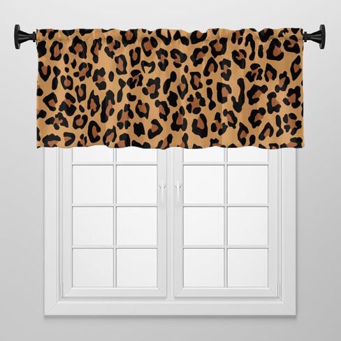 Curtain Valances for Windows Brown-Black Leopard Spot Rod Pocket Window Valances Top Treatment for Bedroom, Living Room, Nursery(54"x18"Inch) in Saudi Arabia