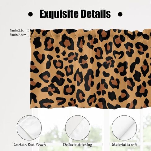 Curtain Valances for Windows Brown-Black Leopard Spot Rod Pocket Window Valances Top Treatment for Bedroom, Living Room, Nursery(54"x18"Inch) in Saudi Arabia