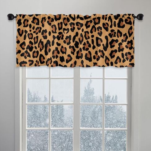 Curtain Valances for Windows Brown-Black Leopard Spot Rod Pocket Window Valances Top Treatment for Bedroom, Living Room, Nursery(54"x18"Inch) in Saudi Arabia