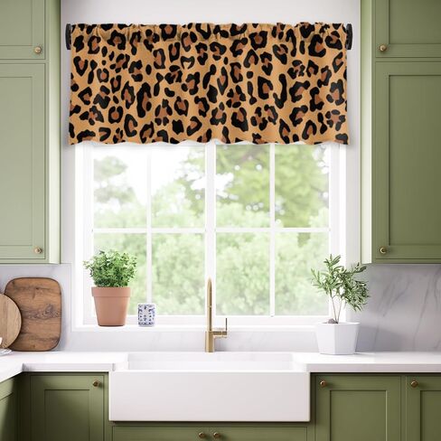 Curtain Valances for Windows Brown-Black Leopard Spot Rod Pocket Window Valances Top Treatment for Bedroom, Living Room, Nursery(54"x18"Inch) in Saudi Arabia