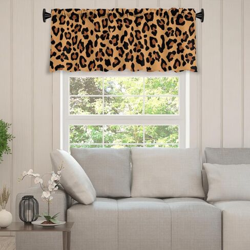 Curtain Valances for Windows Brown-Black Leopard Spot Rod Pocket Window Valances Top Treatment for Bedroom, Living Room, Nursery(54"x18"Inch) in Saudi Arabia