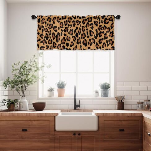 Curtain Valances for Windows Brown-Black Leopard Spot Rod Pocket Window Valances Top Treatment for Bedroom, Living Room, Nursery(54"x18"Inch) in Saudi Arabia
