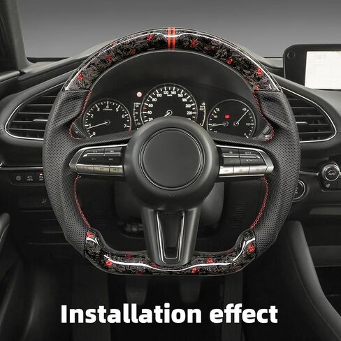 Carbon Fiber Steering Wheel For Mazda 3 CX-50 CX-30 Nappa Perforated Leather Grip Hand-Stitched with Hand Stitching D-shaped Steering Wheel Interior Accessories (Red return marker twill carbon) in Saudi Arabia