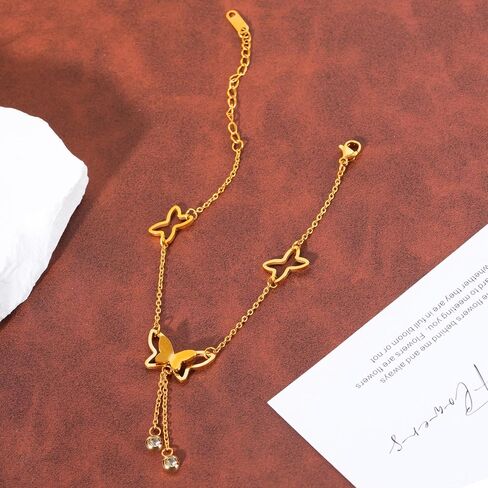 Gold Anklets Ankle Bracelets for Women Waterproof 18K Gold Plated Beads Link Bow Shell Starfish Pearl Butterfly Pendant Women Beach Jewelry Gift Adjustable Size in Saudi Arabia
